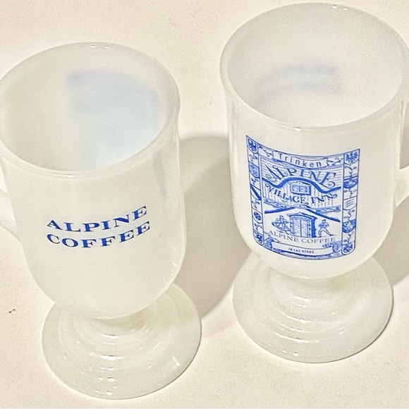 Set of 2 Alpine Coffee Milk Glass Cappuccino Coffee Pedestal Mugs White & Blue - Picture 8 of 8